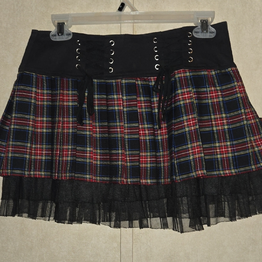 Royal Bones Black and Red Plaid Mini Skirt
